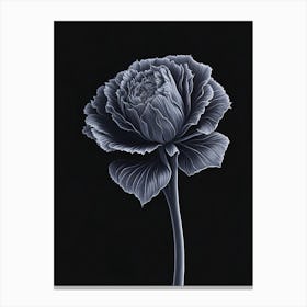 A Carnation In Black White Line Art Vertical Composition 21 Canvas Print