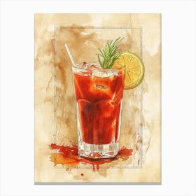 Bloody Mary Watercolour Inspired Cocktail 1 Canvas Print