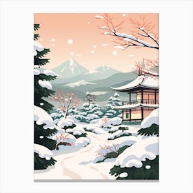 Retro Winter Illustration Nagano Japan 2 Canvas Print