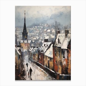 Vintage Winter Painting Edinburgh Scotland 4 Canvas Print