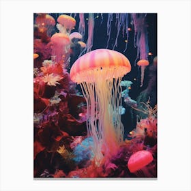 Jellyfish Retro Space Collage 3 Canvas Print