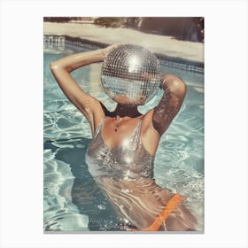 Woman Pool Funky Disco Ball Summer Canvas Print