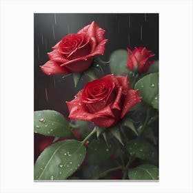 Red Roses At Rainy With Water Droplets Vertical Composition 96 Canvas Print