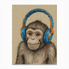 Chimpanzee Listening To Music Canvas Print