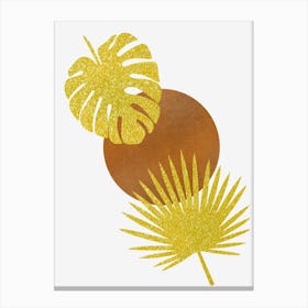 Gold Glitter Tropical Leaves Canvas Print