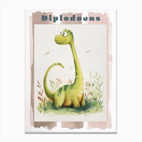 Cute Green Diplodocus Dinosaur Poster Canvas Print