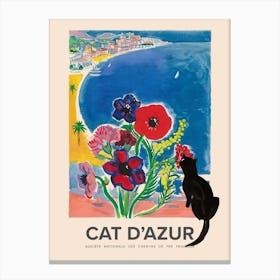 Black Cat, Cat D Azur In The Style Of Visitez Cote D Azur Vintage Travel Poster Canvas Print