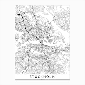 Stockholm White Map Canvas Print