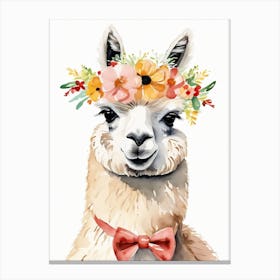 Baby Alpaca Wall Art Print With Floral Crown And Bowties Bedroom Decor (21) Canvas Print
