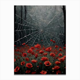 Gothic Art ~ Spiders Web After the Rain in Red Poppy Filled Woods Dark Aesthetic Painting by Sarah Valentine Canvas Print