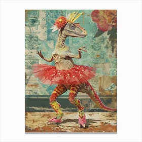 Dinosaur In A Tutu Retro Collage 1 Canvas Print