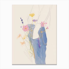 Flowers And Blue Jeans Line Art 5 Canvas Print