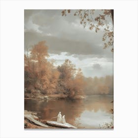 'Two Swans By The Lake' Canvas Print