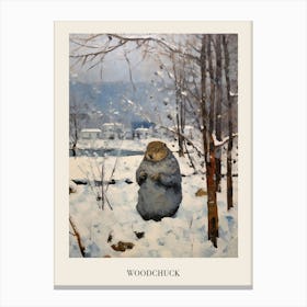 Vintage Winter Animal Painting Poster Woodchuck 1 Canvas Print