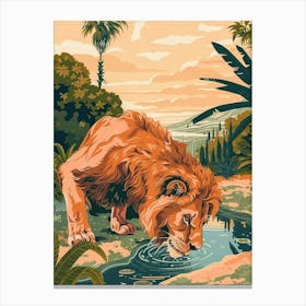 Barbary Lion Drinking Illustration 2 Canvas Print
