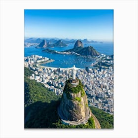 Aerial View Of Rio De Janeiro Capturing Cristo Redentor Christ The Redeemer Statue On Corcovado Mo (3) Canvas Print