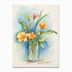 Watercolor Flowers In A Vase Canvas Print