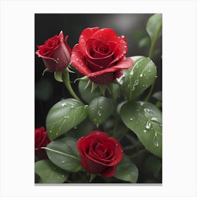Red Roses At Rainy With Water Droplets Vertical Composition 34 Canvas Print