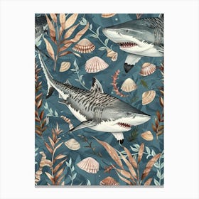 Pastel Blue Tiger Shark Watercolour Seascape Pattern 1 Canvas Print