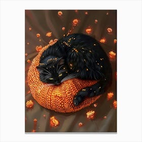 Cat On A Pumpkin Canvas Print