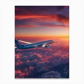 Airplane In The Sky At Sunset - Reimagined Canvas Print