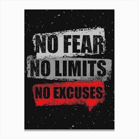 No Fear No Limits No Excuses Success Inspire Text Motivation Canvas Print