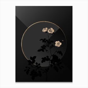 Shadowy Vintage White Sweetbriar Rose Botanical in Black and Gold Canvas Print