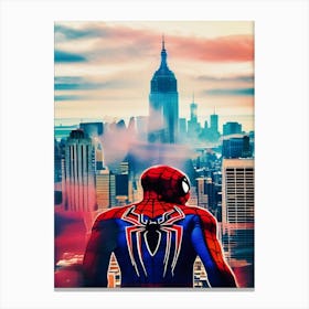 Spider Man Viewing The City Skyline Canvas Print