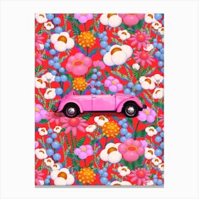 Floral Vintage Pink Car Canvas Print