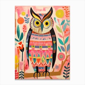 Pink Scandi Great Horned Owl 4 Canvas Print