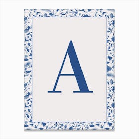 Letter A Monogram Initial Blue Canvas Print