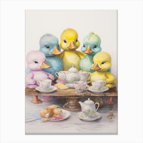 Duckling Tea Party Pencil Illustration 2 Canvas Print