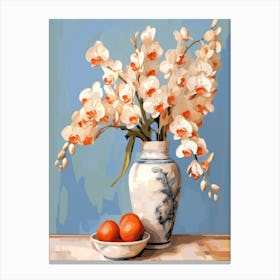 Peacock Orchid Flower And Peaches Still Life Painting 1 Dreamy Canvas Print
