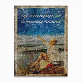 Vintage Travel Poster ― Fly Finnair Jet To Friendly Finland Canvas Print