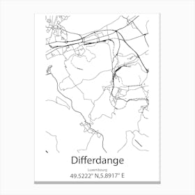 Differdange,Luxembourg Minimalist Map Canvas Print