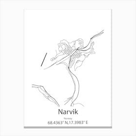 Narvik,Norway Minimalist Map Canvas Print