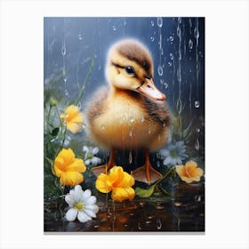 Duckling In The Rain Floral Painting 4 Canvas Print