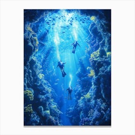 Scuba Divers, Underwater Scene Poster Canvas Print