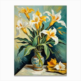 White Lilies In A Vase Canvas Print