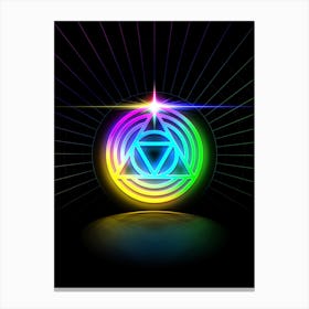 Neon Geometric Glyph in Candy Blue and Pink with Rainbow Sparkle on Black n.0418 Canvas Print