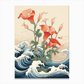 Great Wave With Calla Lily Flower Drawing In The Style Of Ukiyo E 3 Canvas Print
