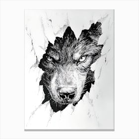 Angry Wolf Watching from Wall Hole 12 Canvas Print