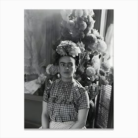 Frida Kahlo Sitting Underneath Flower Arrangement Canvas Print