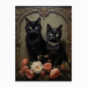 Two Medieval Black Cats Rococo Style 4 Canvas Print
