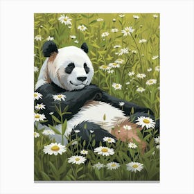 Giant Panda Resting In A Field Of Daisies Storybook Illustration 6 Canvas Print