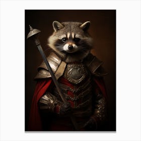 Vintage Portrait Of A Common Raccoon Dressed As A Knight 1 Canvas Print