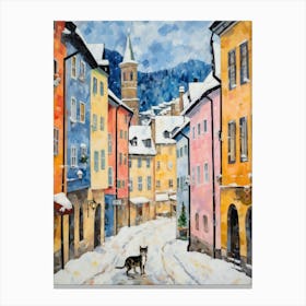Cat In The Streets Of Innsbruck   Austria With Snow 1 Canvas Print