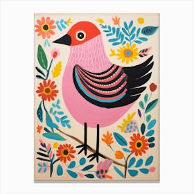 Pink Scandi Cowbird 3 Canvas Print