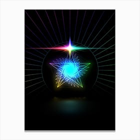 Neon Geometric Glyph in Candy Blue and Pink with Rainbow Sparkle on Black n.0039 Canvas Print