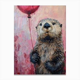Cute Sea Otter 2 With Balloon Canvas Print